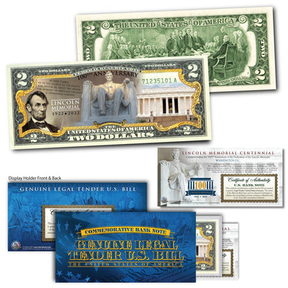 Lincoln Memorial 100th Anniversary - Genuine Legal Tender U.S. $2 Bill - Proud Patriots