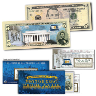 Lincoln Memorial 100th Anniversary - Genuine Legal Tender U.S. $5 Bill - Proud Patriots