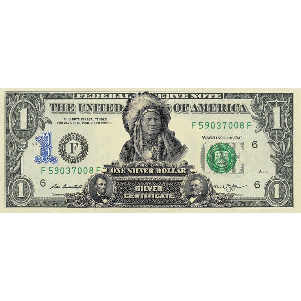 Native American Indian Chief PROTOTYPE 1899 Black Eagle on Modern Genuine US $1 Bill - Proud Patriots