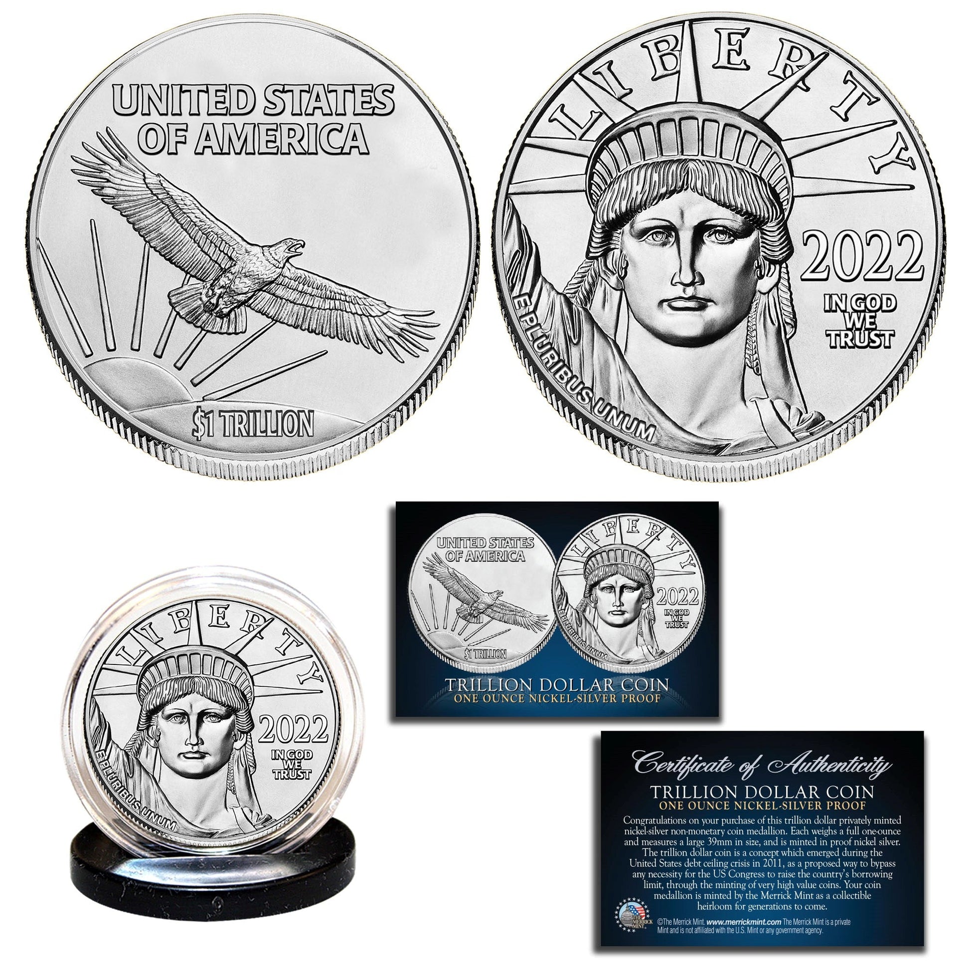 One Trillion Dollar Coin Proof Nickel tribute 39mm Coin 1-Ounce - Proud Patriots