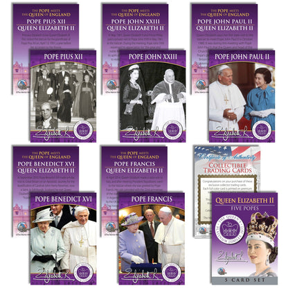Premium commemorative 5-Card Set featuring Queen Elizabeth II meeting every Pope - Proud Patriots