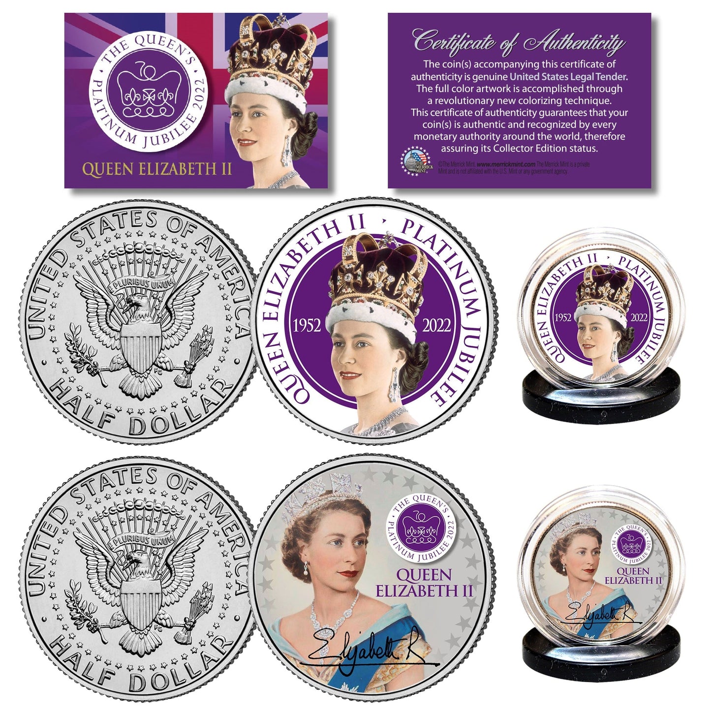 " Queen Elizabeth" - Authentic JFK Half Dollar Coin Set - Proud Patriots