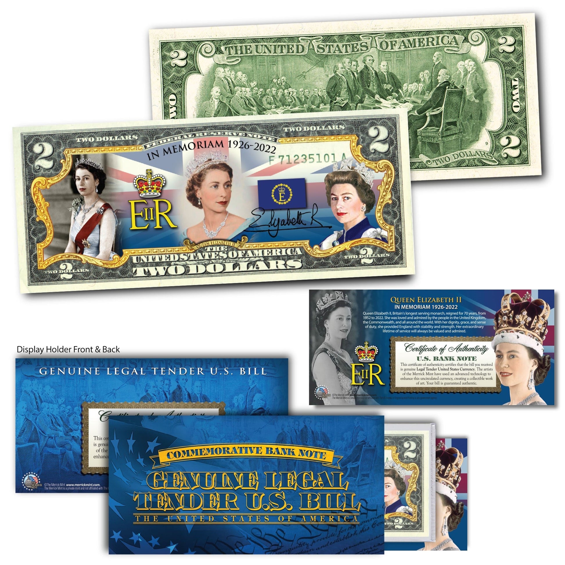 "Queen in Memoriam" - Authentic $2 Bill - Proud Patriots