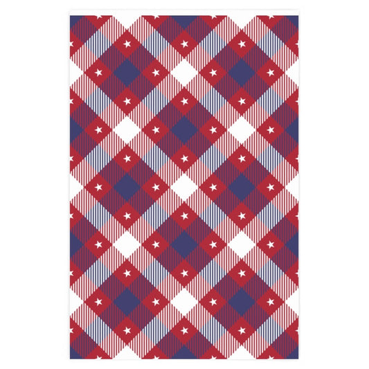 Red Star Stripes Plaid Wrapping Paper - Proud Patriots