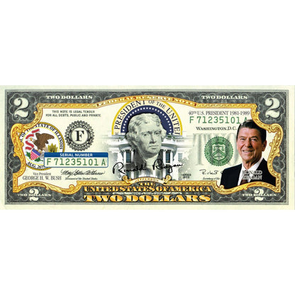 "Ronald Reagan" - Genuine Legal Tender U.S. $2 Bill - Proud Patriots