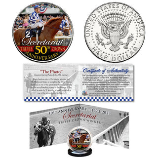 Secretariat 50th Anniversary 1973-2023 Triple Crown Horse Racing Color Image Belmont Stakes JFK Coin - Proud Patriots