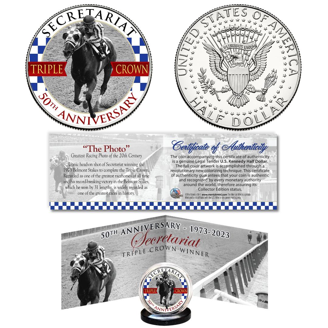 Secretariat 50th Anniversary 1973-2023 Triple Crown Horse Racing Famous Belmont Stakes Down the Stretch Photo JFK Coin - Proud Patriots