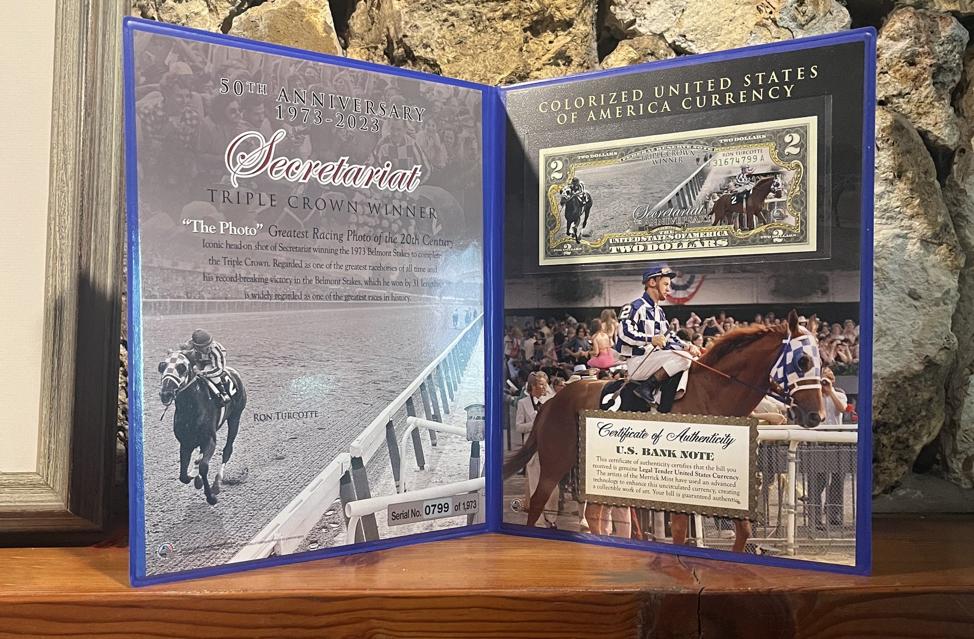 Secretariat 50th Anniversary 1973-2023 Triple Crown Horse Racing Famous Down the Stretch Photo $2 Bill in 8 x 10 Display Folio Limited # of 1,973 - Proud Patriots
