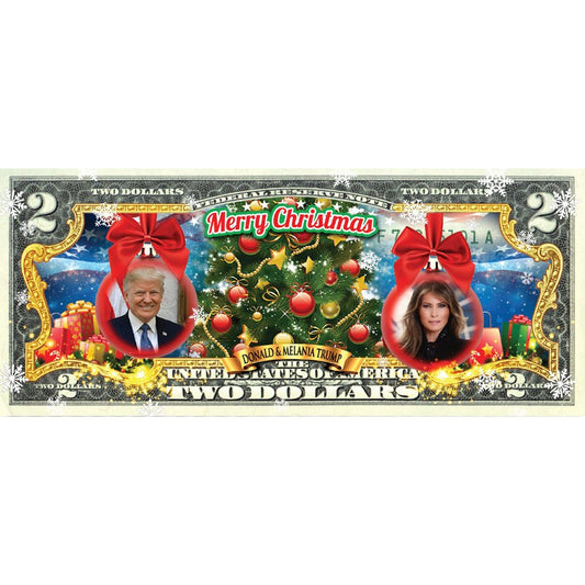 Trump Family Christmas Ornaments Edition (Genuine Legal Tender U.S. $2 Bill) - Proud Patriots