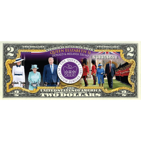 "Trump & Queen Elizabeth" - Authentic $2 Bill - Proud Patriots