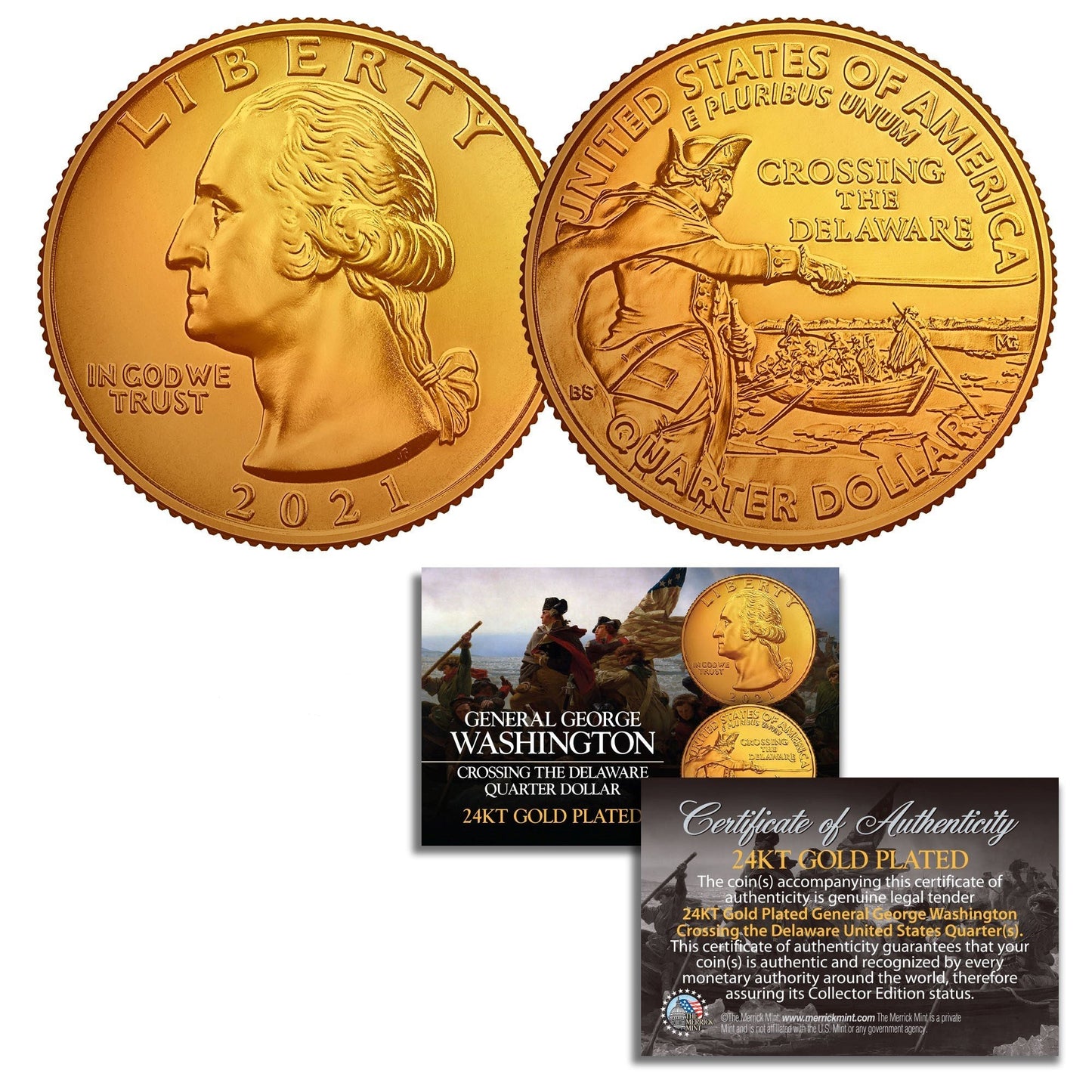 "Washington Crossing Delaware" - Washington DC Quarter 24K Gold Plated - Proud Patriots
